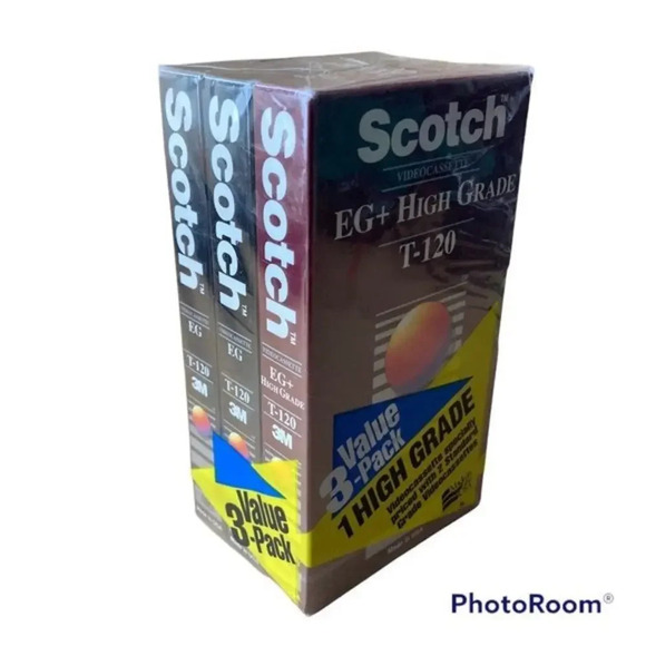 Vintage 1989 ~ 3 SEALED SCOTCH EG & EG+ Blank VHS Tapes 6 Hour NEW VCR T-120 USA - Picture 1 of 6
